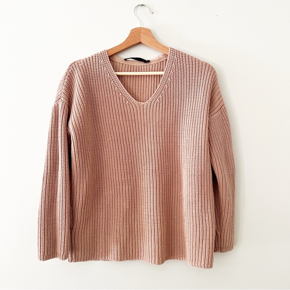 Jenni Kayne Cotton Blend Knit V Neck Pullover Sweater Brown Size  Small